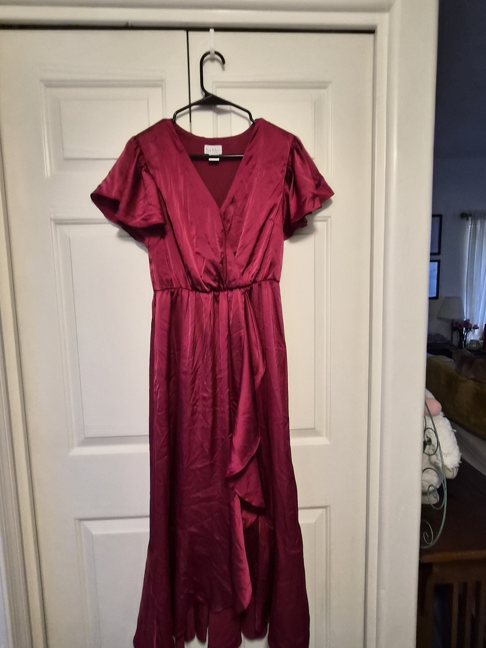 Nicole Miller Fuchsia Satin V-Neck Maxi Dress